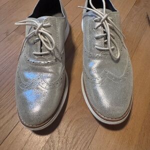 Cole Haan Silver Metallic Oxford Shoes